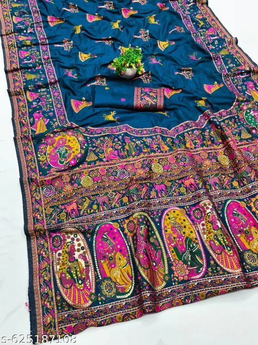 Pure Dola Silk Handloom Meenakari Paithani Saree – Heritage Weaving