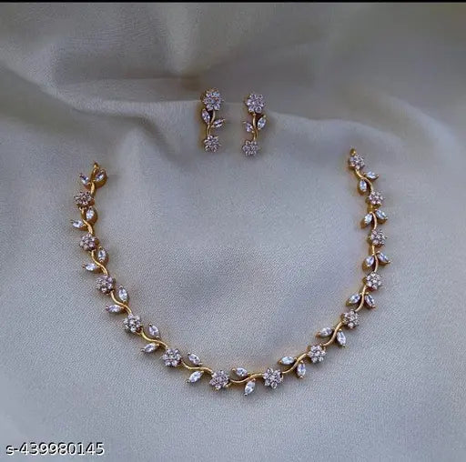 Gold Plated Floral Cubic Zirconia Jewellery Set