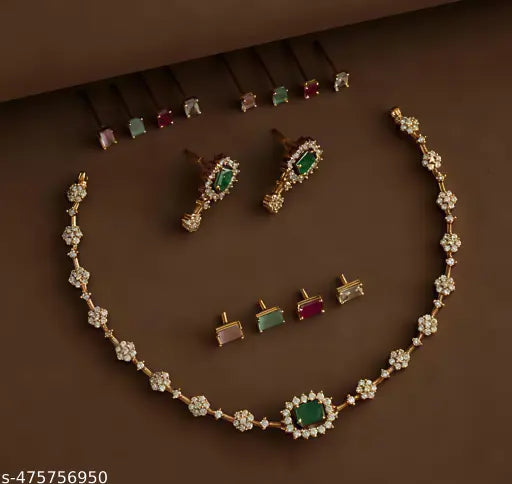 Matte Finish AD Stone Necklace Set | Gold Plated Ethnic jewellery
