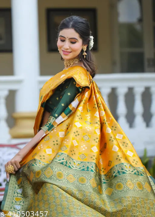 Mustard Cotton Silk Jacquard Saree – Banarasi Party Wear
