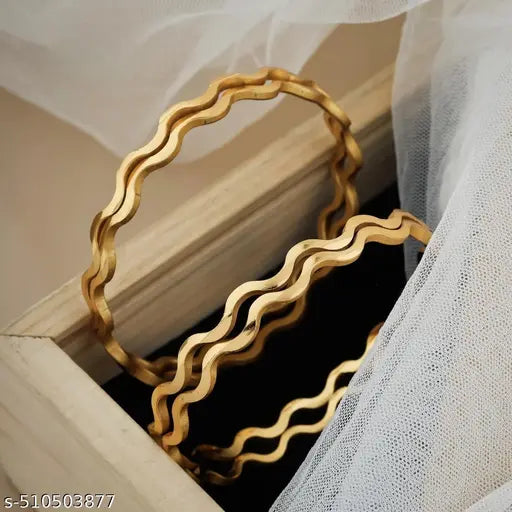 4 PCS Brass Gold Bangles Set | Minimalist Slip‑On Ethnic Jewellery