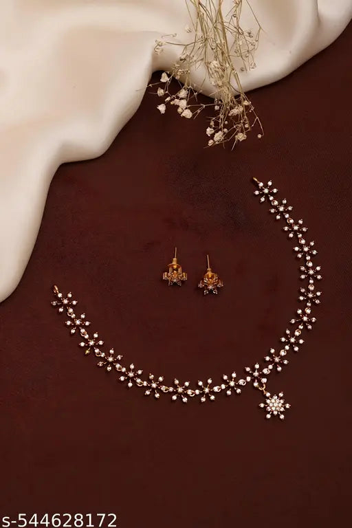 Premium Matte Finish Gold Plated Cubic Zirconia Ethnic Jewellery Set