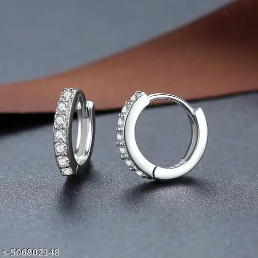 925 Sterling Silver Plated Minimalist Zircon Bali Earrings for Women