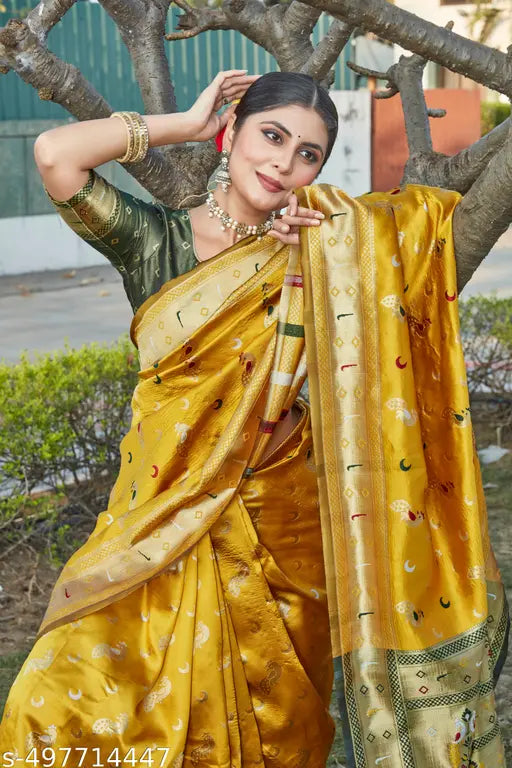 Golden Mustard Banarasi Cotton Silk Jacquard Saree