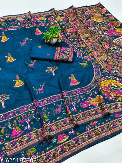 Pure Dola Silk Handloom Meenakari Paithani Saree – Heritage Weaving