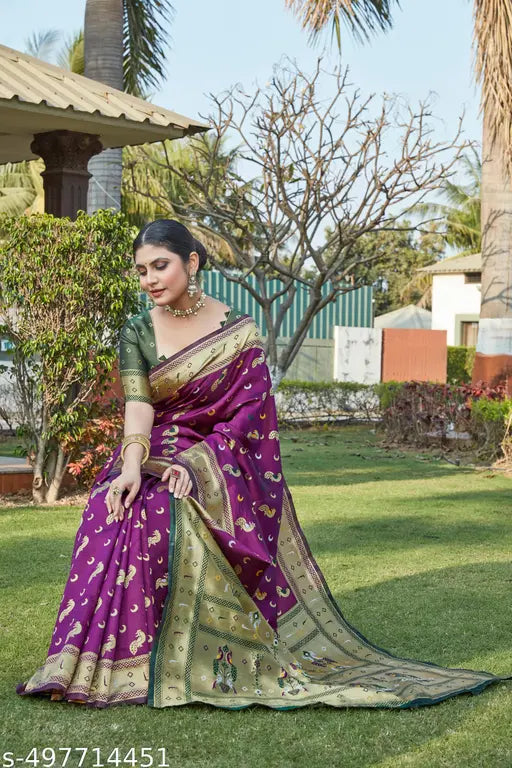 Artisanal Purple Banarasi Cotton Silk Jacquard Saree