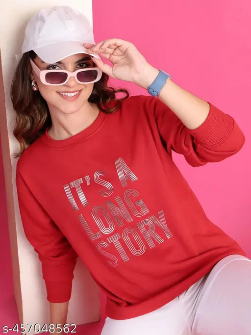 Women’s Typography Printed Maroon Sweatshirt – Fleece