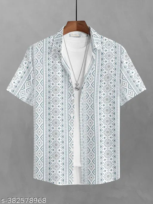 Men’s Regular Fit Ethnic Motif Printed Cotton Blend Casual Shirt – Multicolor