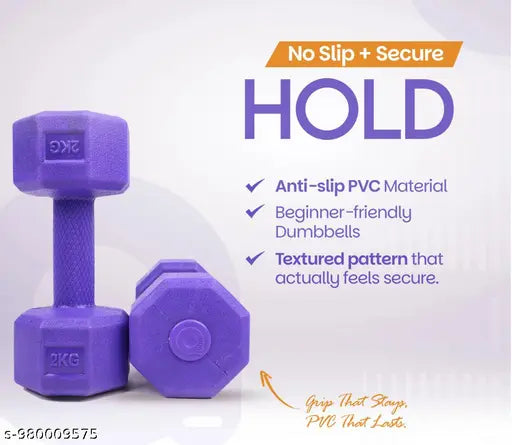 Purple PVC Hex Dumbbell Pair – 2kg Each (4kg Total)