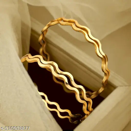 4 PCS Brass Gold Bangles Set | Minimalist Slip‑On Ethnic Jewellery