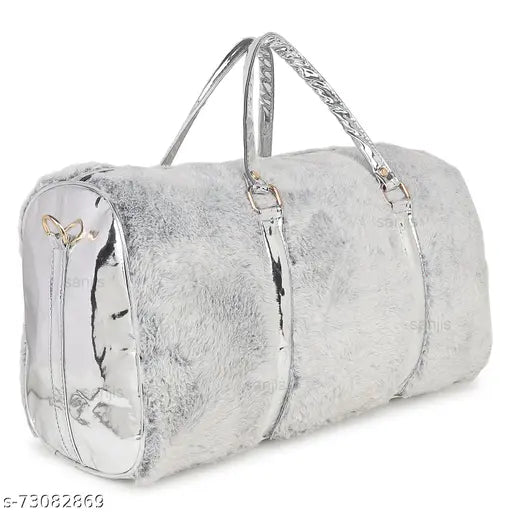 Faux Fur Fashion Duffel Bag | 17” Trendy Overnight Travel Luggage