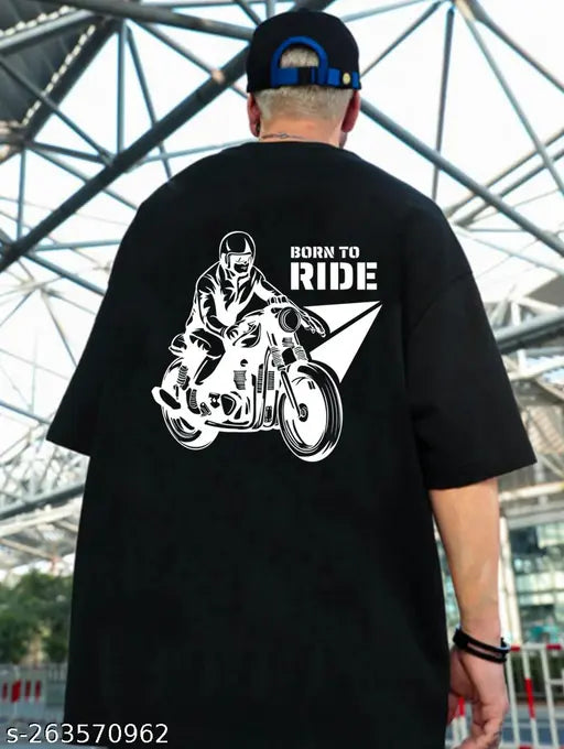 Men’s Oversized Black Biker Graphic Printed T‑Shirt – “Born To Ride” Back Print