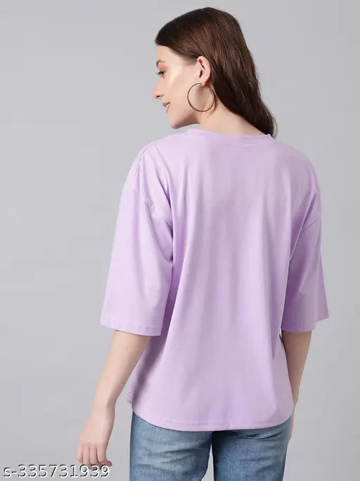 Women’s Oversized Funky Print Cotton Blend T‑Shirt – Lavender