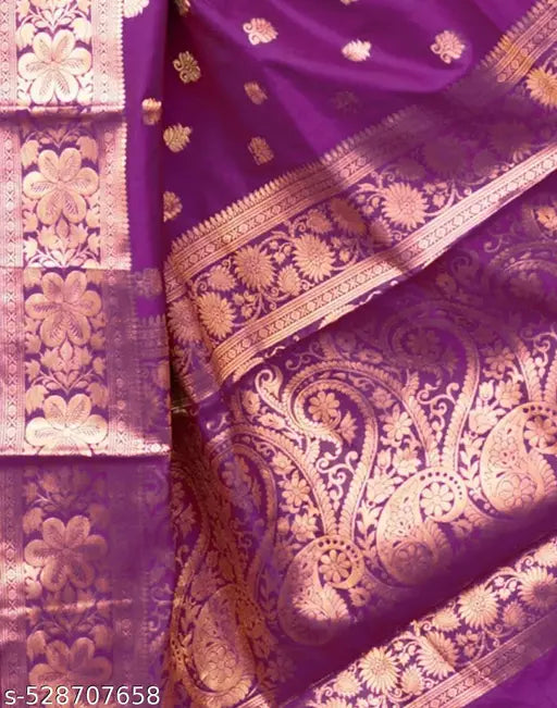 Wine Banarasi Silk Saree – Rich Golden Zari Border & Heavy Pallu