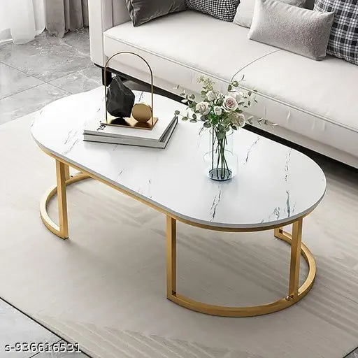 Modern Oval Coffee Table | 2‑Tier Wooden Center Table for Living Room