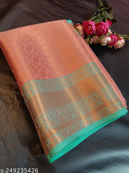 Banarasi Zari Tissue Tanchoi Soft Silk Pink Saree