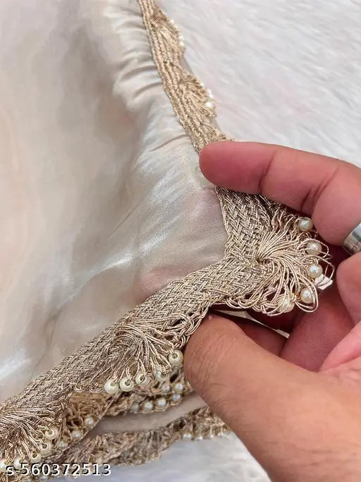 Beige Simmer Designer Saree – Elegant Lace Border with Art Silk Blouse