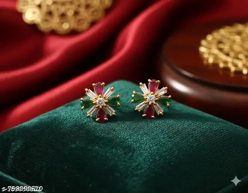 CZ Stone Stud Earrings | Gold Plated Premium Jewellery