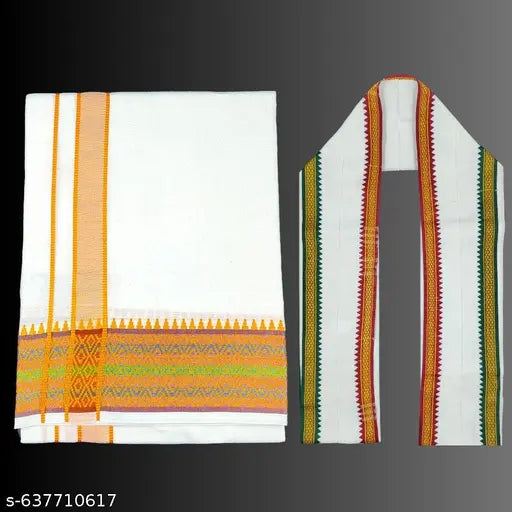 Onam Special Men’s Cotton Rajam Mundu with Big Border & Thalapathy Towel | 4 Muzham