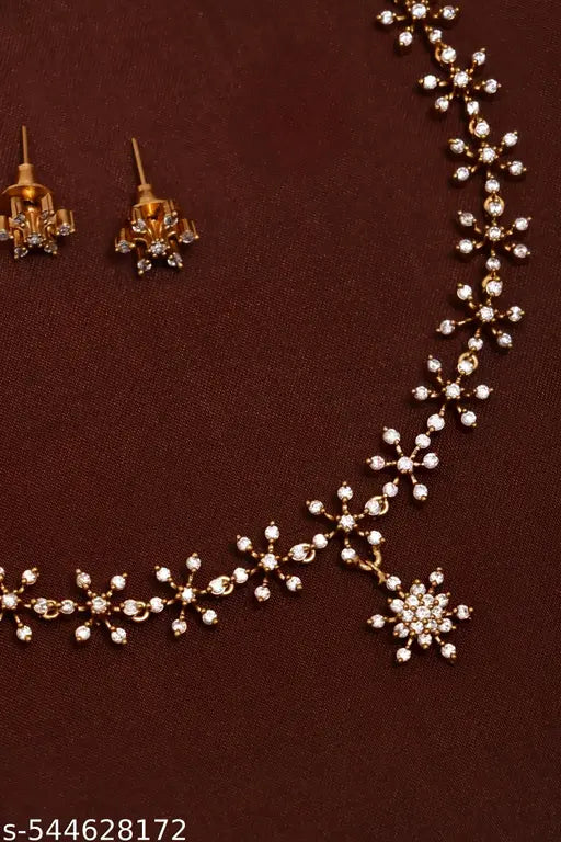Premium Matte Finish Gold Plated Cubic Zirconia Ethnic Jewellery Set