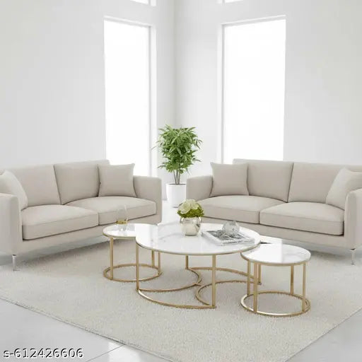 Round Nesting Coffee Table Set of 3 | Gold Metal Frame with Marble