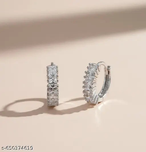Silver Plated Pearl Hoop Earrings for Women