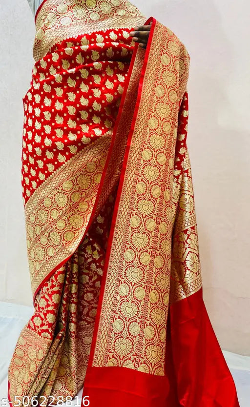 Banarasi Satin Silk Zari Woven Saree – Red Ethnic Wear