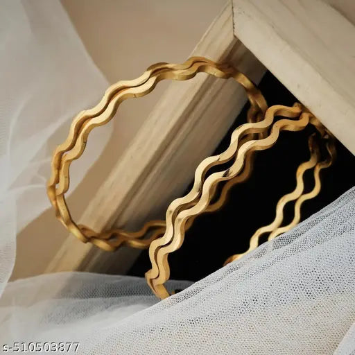 4 PCS Brass Gold Bangles Set | Minimalist Slip‑On Ethnic Jewellery