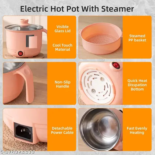 Multipurpose Electric Cooking Pot | 1.5L Steel Inner Cooker & Steamer