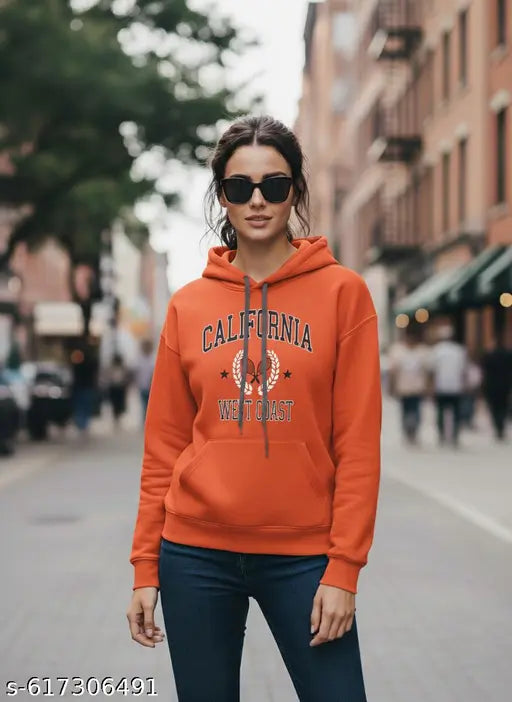 Women’s Typography Printed Rust Hoodie Sweatshirt – Fleece, Long Sleeves