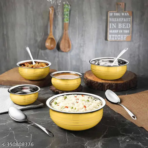 Premium Stainless Steel Handi Cook & Serve Set – Pack of 10