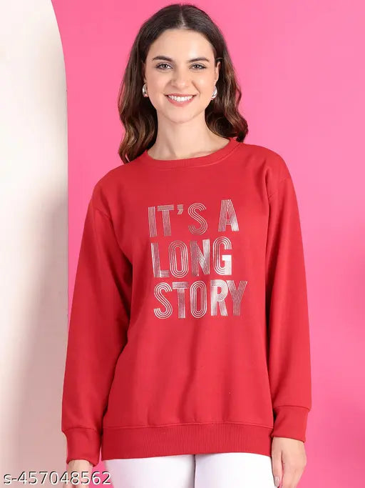 Women’s Typography Printed Maroon Sweatshirt – Fleece