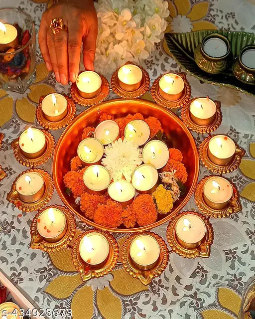 Onam Special Metal Urli Bowl | 10.5 inch Gold Festive Décor for Flowers & Diyas