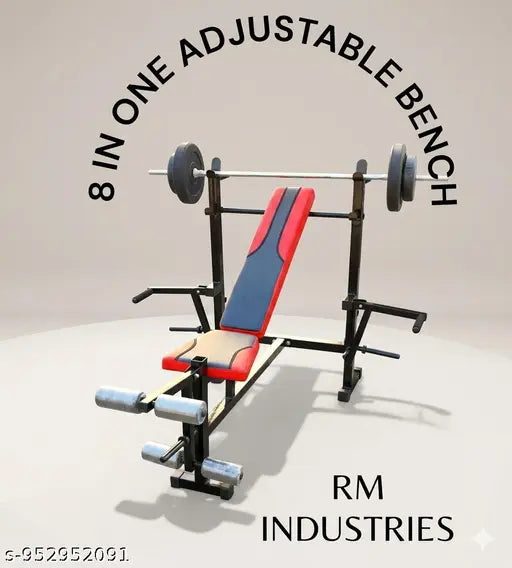 Premium 8‑in‑1 Multipurpose Fitness Bench Combo – 30kg PVC Plates & Accessories