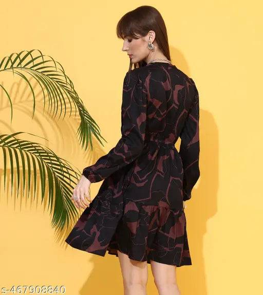 Women’s Floral Printed Fit & Flare Midi Dress with Mandarin Collar