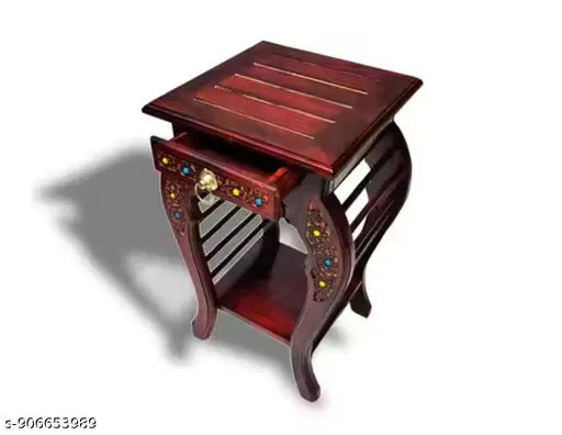 Solid Wood Bedside Table with Drawer | Handcrafted Antique Storage Nightstand