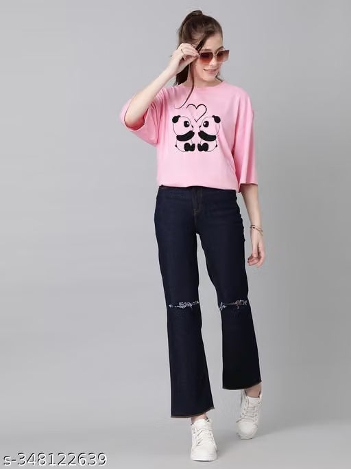 Women’s Oversized Printed Cotton Blend T‑Shirt