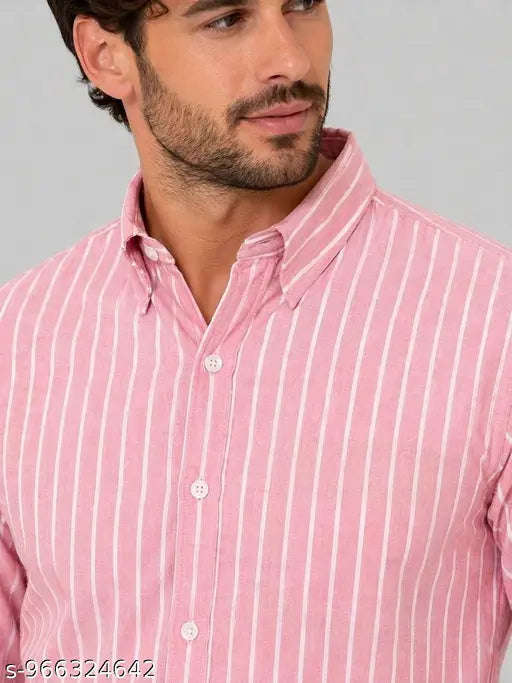 Men’s Slim Fit Striped Cotton Casual Shirt – Peach