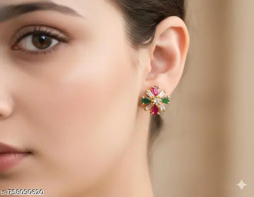 CZ Stone Stud Earrings | Gold Plated Premium Jewellery