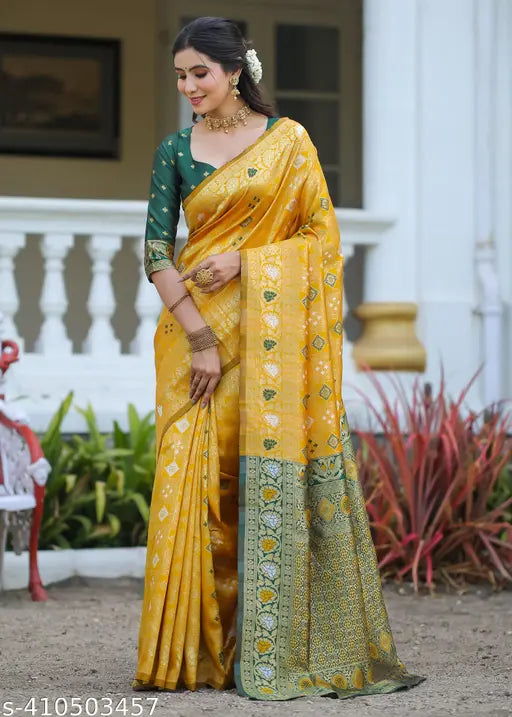 Mustard Cotton Silk Jacquard Saree – Banarasi Party Wear