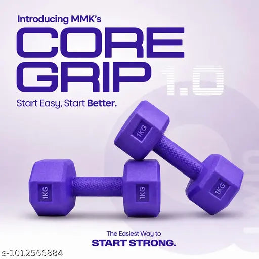 Premium 1kg Hex Dumbbells Pair – PVC Coated, Non‑Slip Grip (Purple)