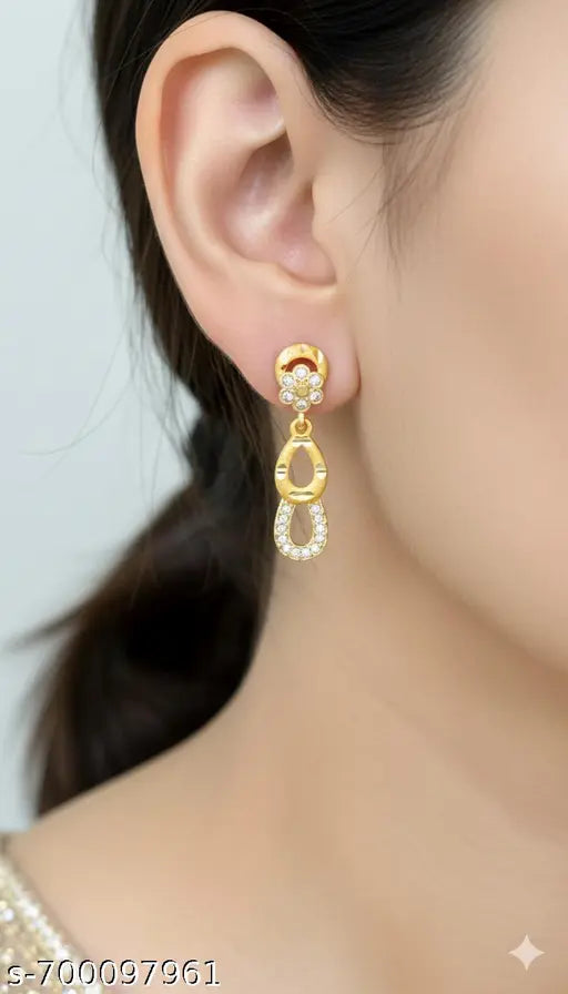 Premium Double Decker Gold Plated Earrings | Daily Wear CZ Chandelier Jewellery