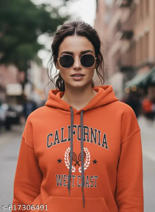 Women’s Typography Printed Rust Hoodie Sweatshirt – Fleece, Long Sleeves