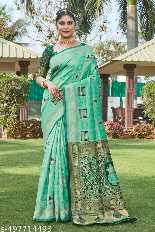 Cotton Silk Jacquard Saree – French Green Banarasi Saree