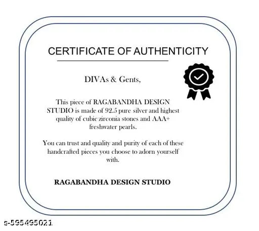 Certificate of Authenticity for jewelry from RAGABANDHA DESIGN STUDIO