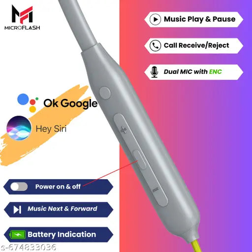 Microflash Bluetooth Neckband | 50H Playtime | Deep Bass