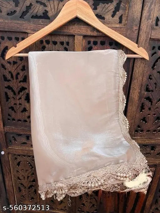 Beige Simmer Designer Saree – Elegant Lace Border with Art Silk Blouse