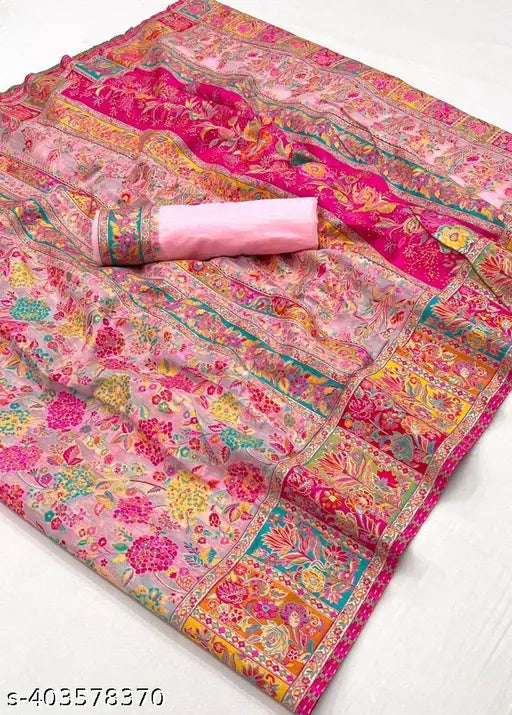 Baby Pink Pure Jamewar Kashmiri Modal Handloom Silk Saree