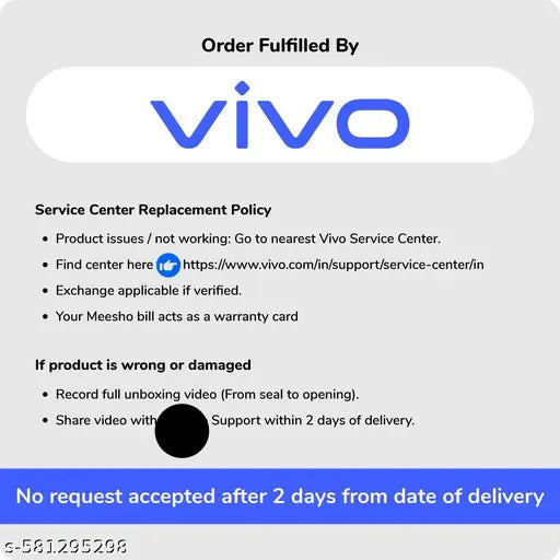 Vivo service center replacement policy information on a white background