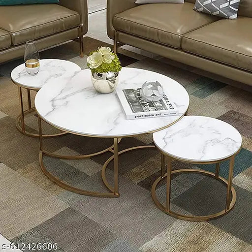 Round Nesting Coffee Table Set of 3 | Gold Metal Frame with Marble